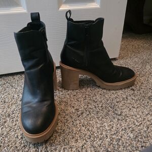 Black Leather Ankle Boots with Tan Sole